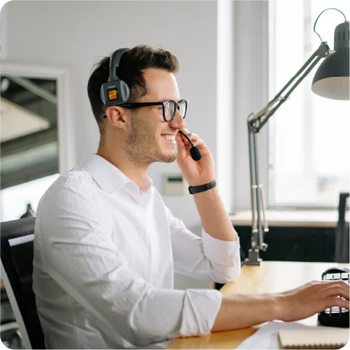 Office worker using healthcare phone system