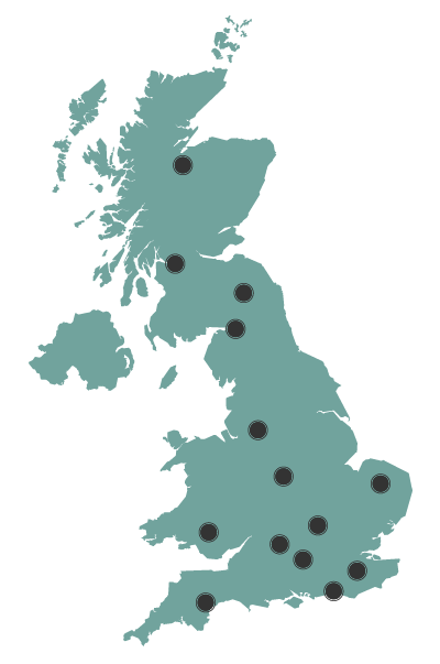 Map of Think Healthcare office locations in the United Kingdom